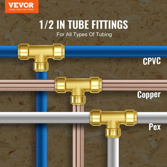 VEVOR Pipe Fittings 1/2" 12PCS Tee Brass Push-Fit for Heating/Shower System - Bills variety store