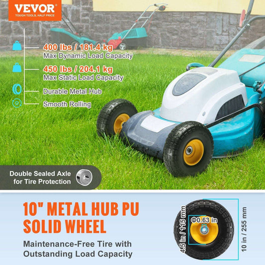 10-Inch Solid PU Tires & Wheels for Carts - Flat Free, Load Rated for 450 lbs - Bills variety store