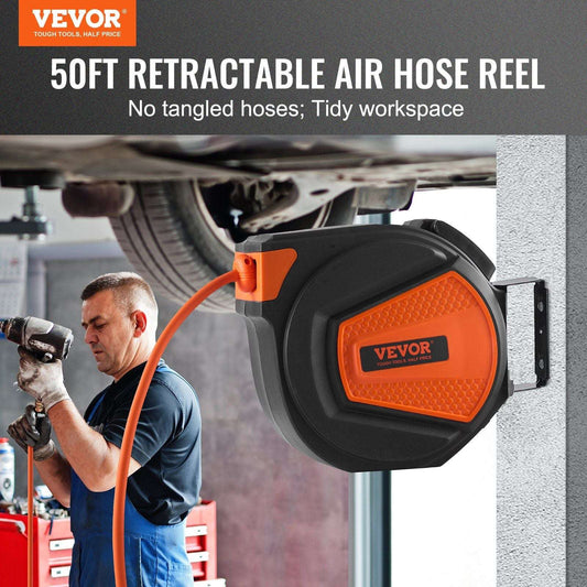 Retractable Air Hose Reel, 3/8 IN x 50 FT Hybrid Air Hose Max 300PSI - Bills variety store