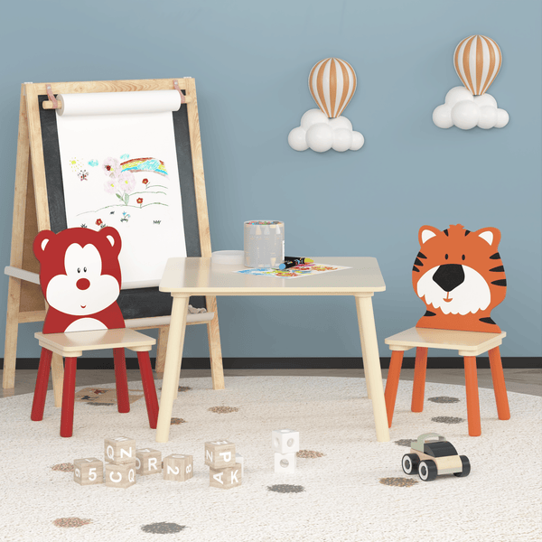 Kids Table and 2 Chairs Set, 3 Pieces Toddler Table and Chair Set, Wooden Activity Play Table Set - Bills variety store