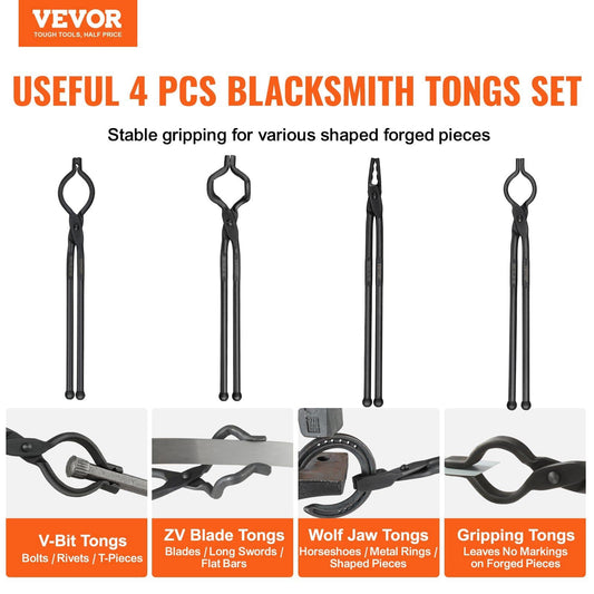 Blacksmith Tongs, 18" 4 PCS, V-Bit Bolt , Wolf Jaw , Z V-Bit and Gripping Tongs - Bills variety store