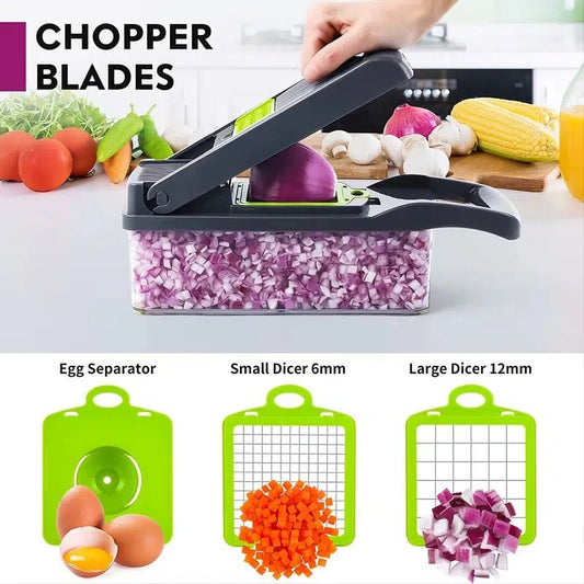 Vegetable Chopper Dicer with Container | Cheese Grater Mandoline Slicer Cabbage Shredder French Fry Cutter Stainless Steel for Veggie Onion Potato Fruit Food, Manual Hand Cooking Gadget for Kitchen - Bills variety store