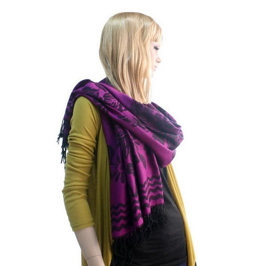 Fuchsia Base Peony Flowers Patterns Exquisitely Soft Woven Pashmina/Shawl/Scarf - Bills variety store