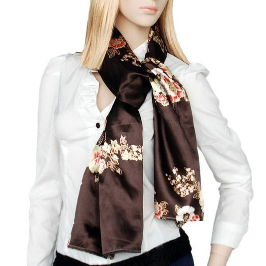 Blando Brown Flowers Floral Patterns Exquisitely Elegant comfy Silk Scarf/Wrap/Shawl(Small) - Bills variety store