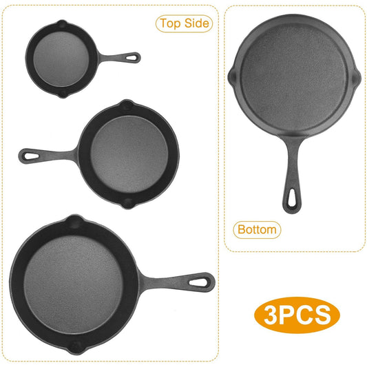 3Pcs Pre-Seasoned Cast Iron Skillet Set 6/8/10in Non-Stick Oven Safe Cookware - Bills variety store
