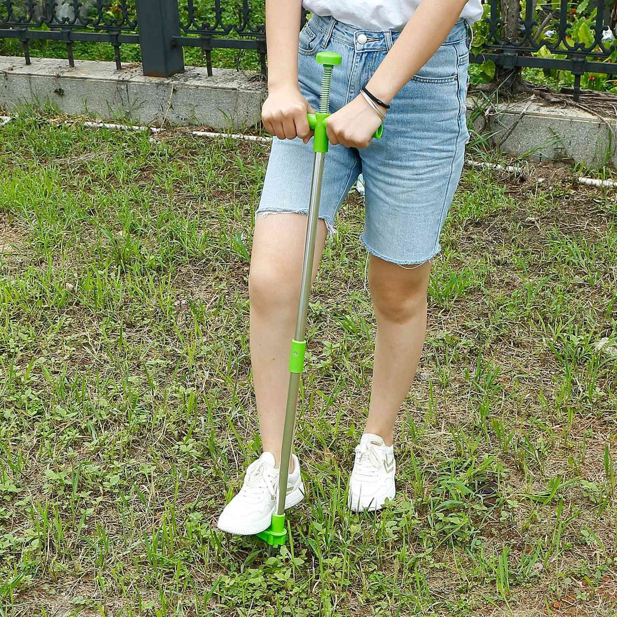 Weed Puller Twister Stand Up Root Removal Hand Tool 3 Claws Aluminum Grass Manual Remover 38.98in Long Handle with Foot Pedal - Bills variety store