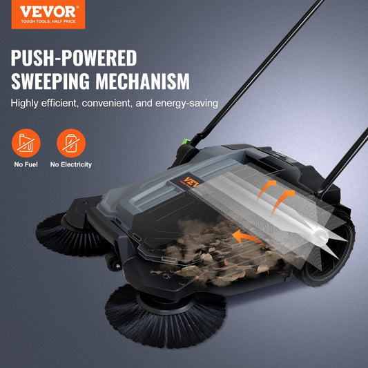 25.6" Manual Walk-Behind Floor Sweeper with 5-Gallon Waste Bin - Bills variety store