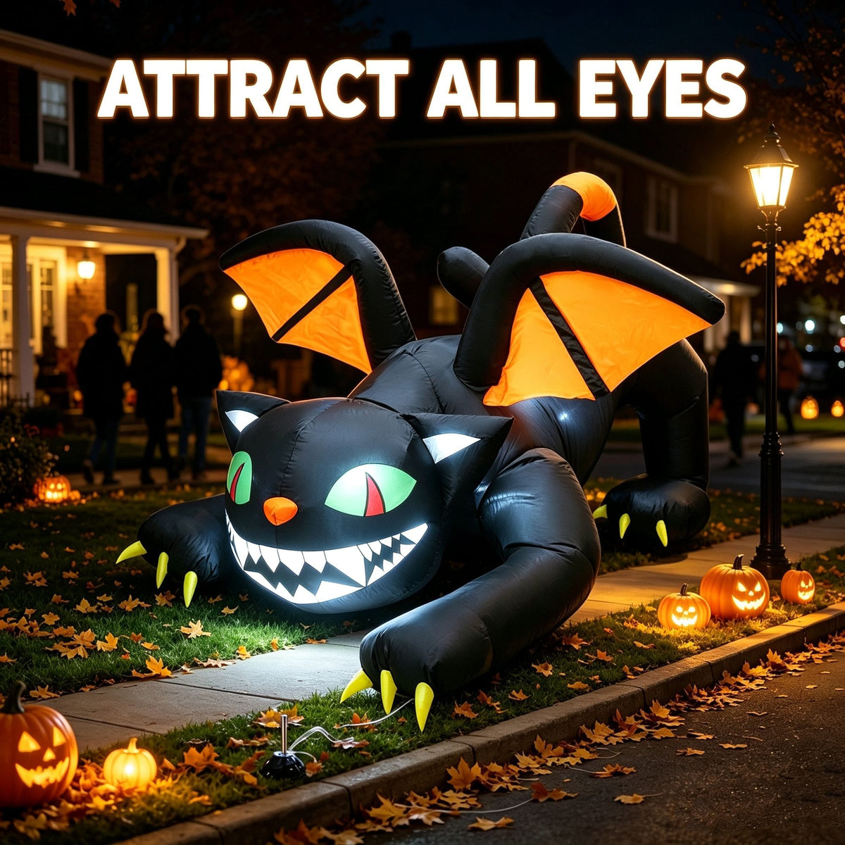 Halloween 6FT Inflatable Black Cat Decor with LED Lights, Blow Up Outdoor Ornament with Blower & Anchoring Accessories for Yard Garden Lawn Holiday Party - Bills variety store