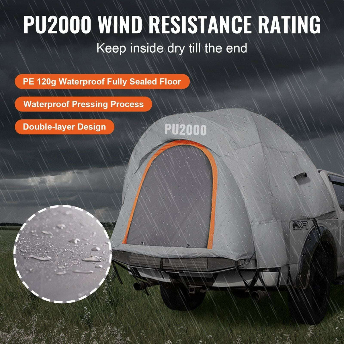 VEVOR 6.4'-6.7' Waterproof Truck Bed Tent with Rainfly for Camping Adventures - Bills variety store