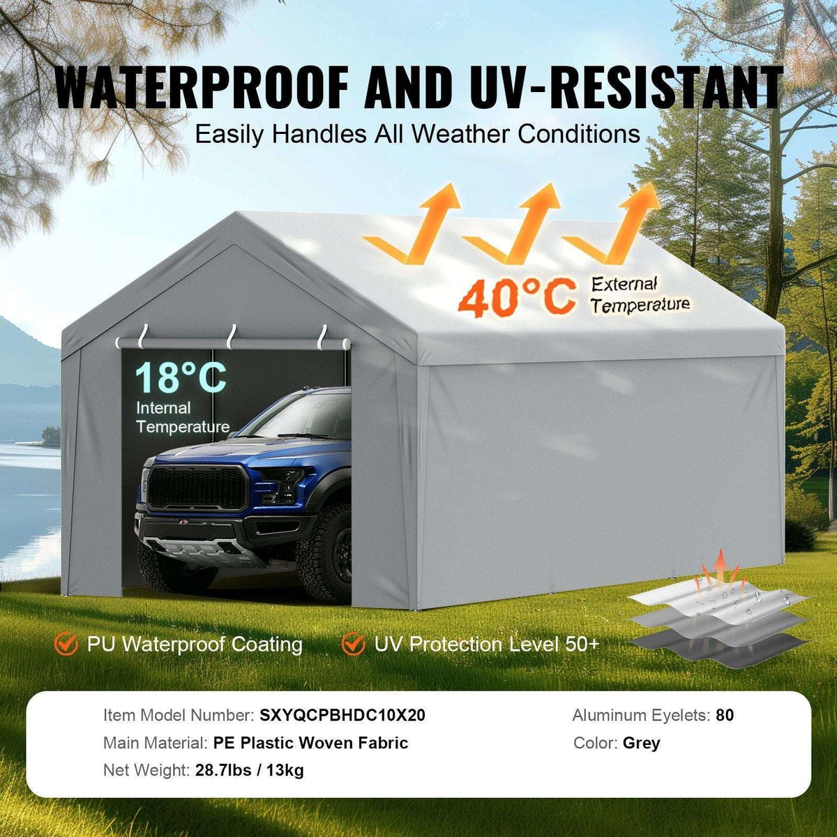 Heavy-Duty Carport Canopy Cover with Sidewalls – 10' x 20' - Bills variety store