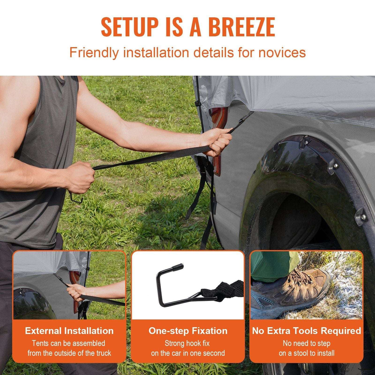 VEVOR 6.4'-6.7' Waterproof Truck Bed Tent with Rainfly for Camping Adventures - Bills variety store