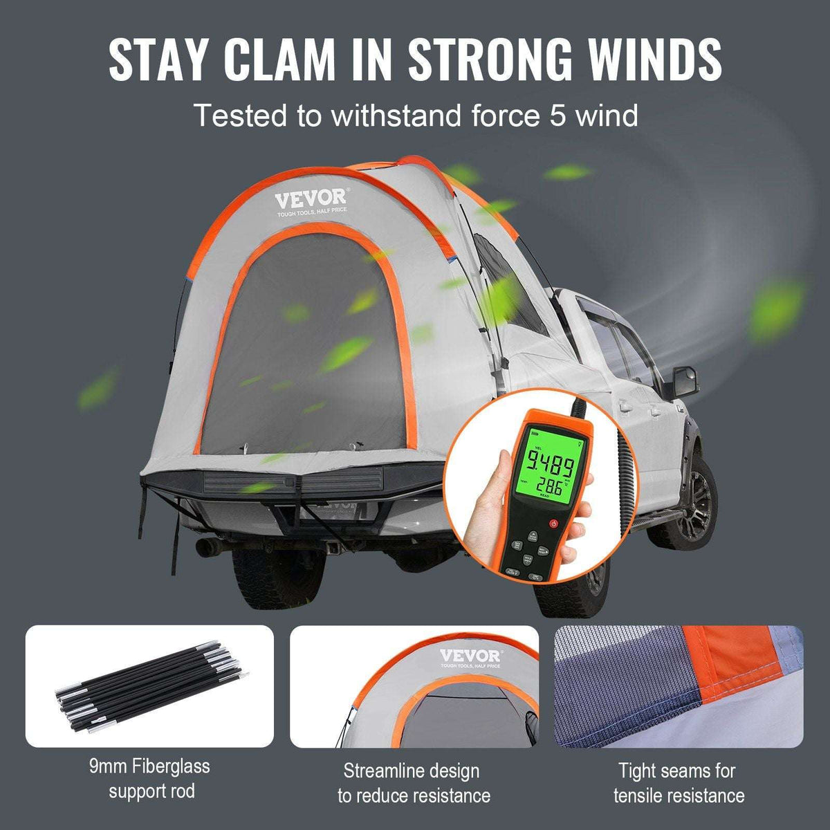 VEVOR 6.4'-6.7' Waterproof Truck Bed Tent with Rainfly for Camping Adventures - Bills variety store