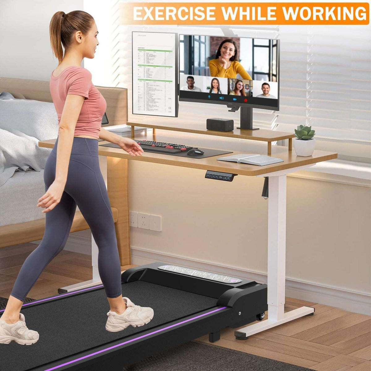 Under Desk Treadmill, Walking Pad, 2 in 1 Portable Treadmill with Handle Remote Control LED Display, Walking Jogging Machine for Home Office Use Black - Bills variety store