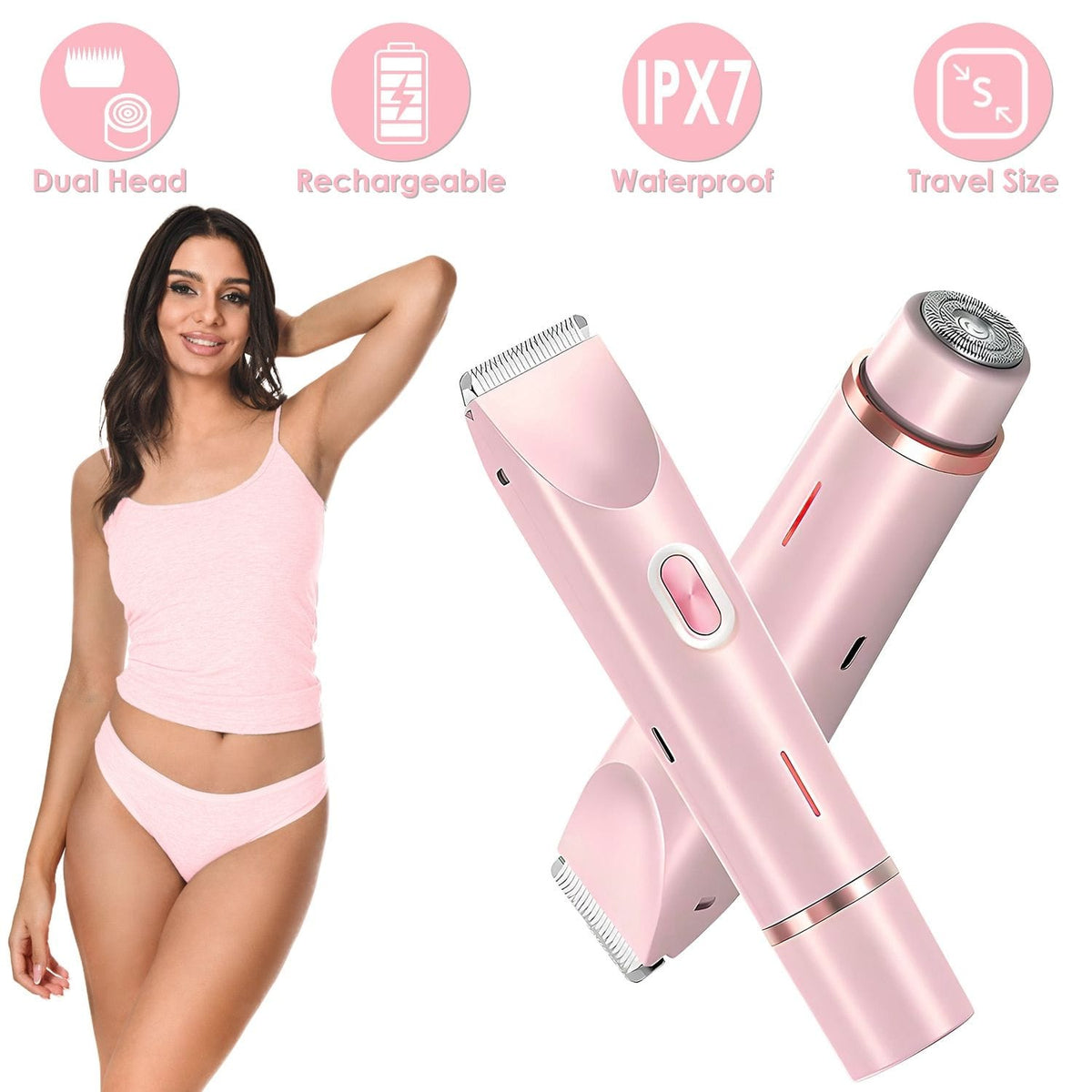 2 In 1 Bikini Trimmer for Women Dual Head Cordless Body Shaver IPX7 Waterproof - Bills variety store