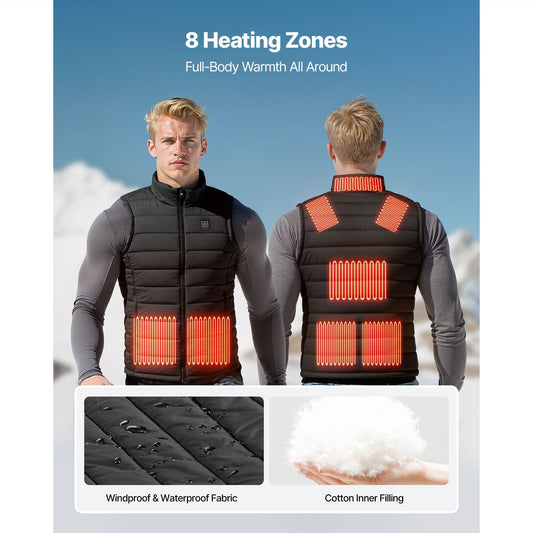 Heated Vest, Men Electric Heating Vest with 16000 mAh Battery Pack, 8 Heating Zones Lightweight Rechargeable Winter-Vest with 3 Levels, for Outdoor Hiking Camping Fishing Skiing, Size M - Bills variety store