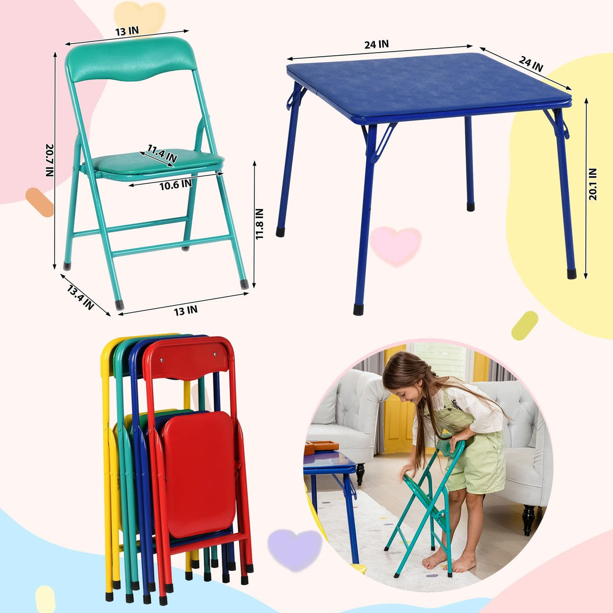 5-Piece Kids Activity Table and Chair Set, Folding Preschool Furniture, Multi-Color - Bills variety store
