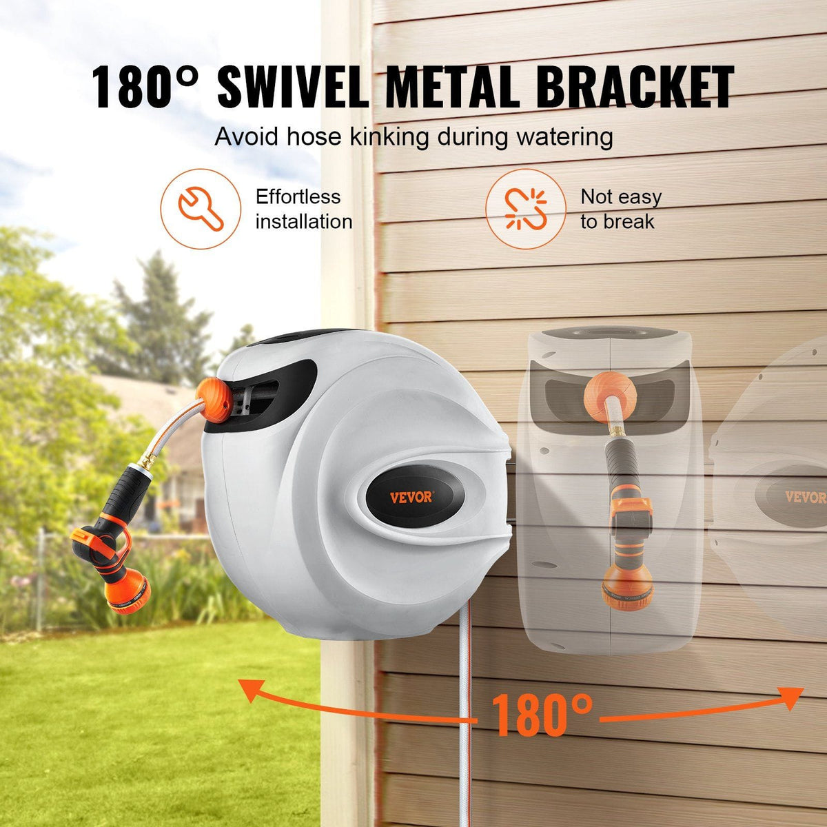 Retractable Water Hose Reel 130' x 1/2" 180° Swivel Wall-Mounted - Bills variety store