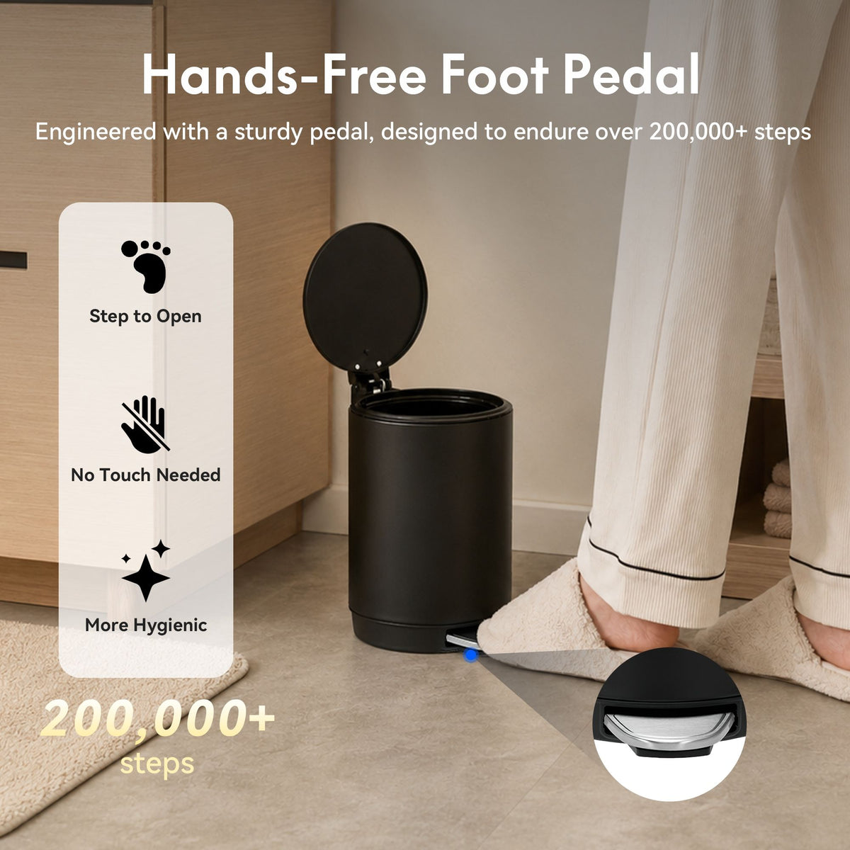3L/0.8 Gallon Round Step Trash Can, Small Stainless Steel Bathroom Garbage Can with Foot Pedal and Removable Inner Bucket for Bathroom, Bedroom, Office, Black - Bills variety store