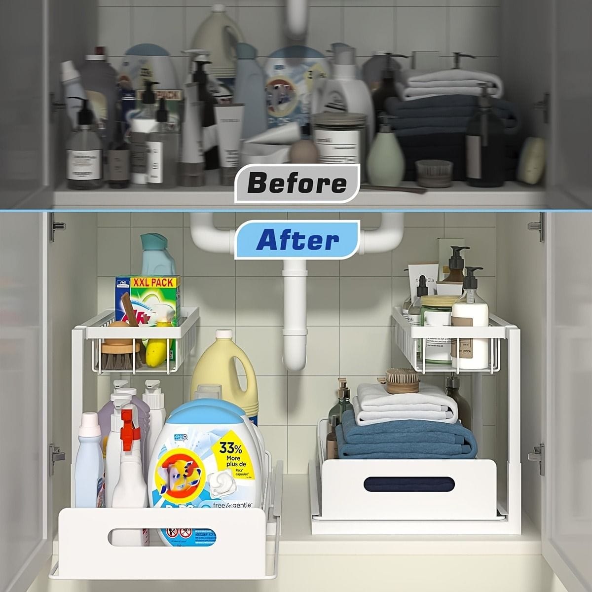 1 or 2 pc. kitchen rack for under sink organization, sliding pull-out cabinet organization rack - Bills variety store