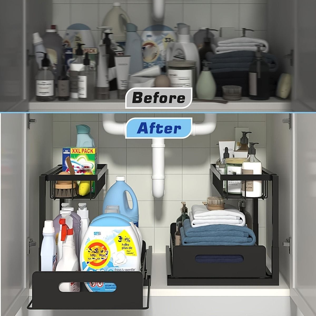1 or 2 pc. kitchen rack for under sink organization, sliding pull-out cabinet organization rack - Bills variety store
