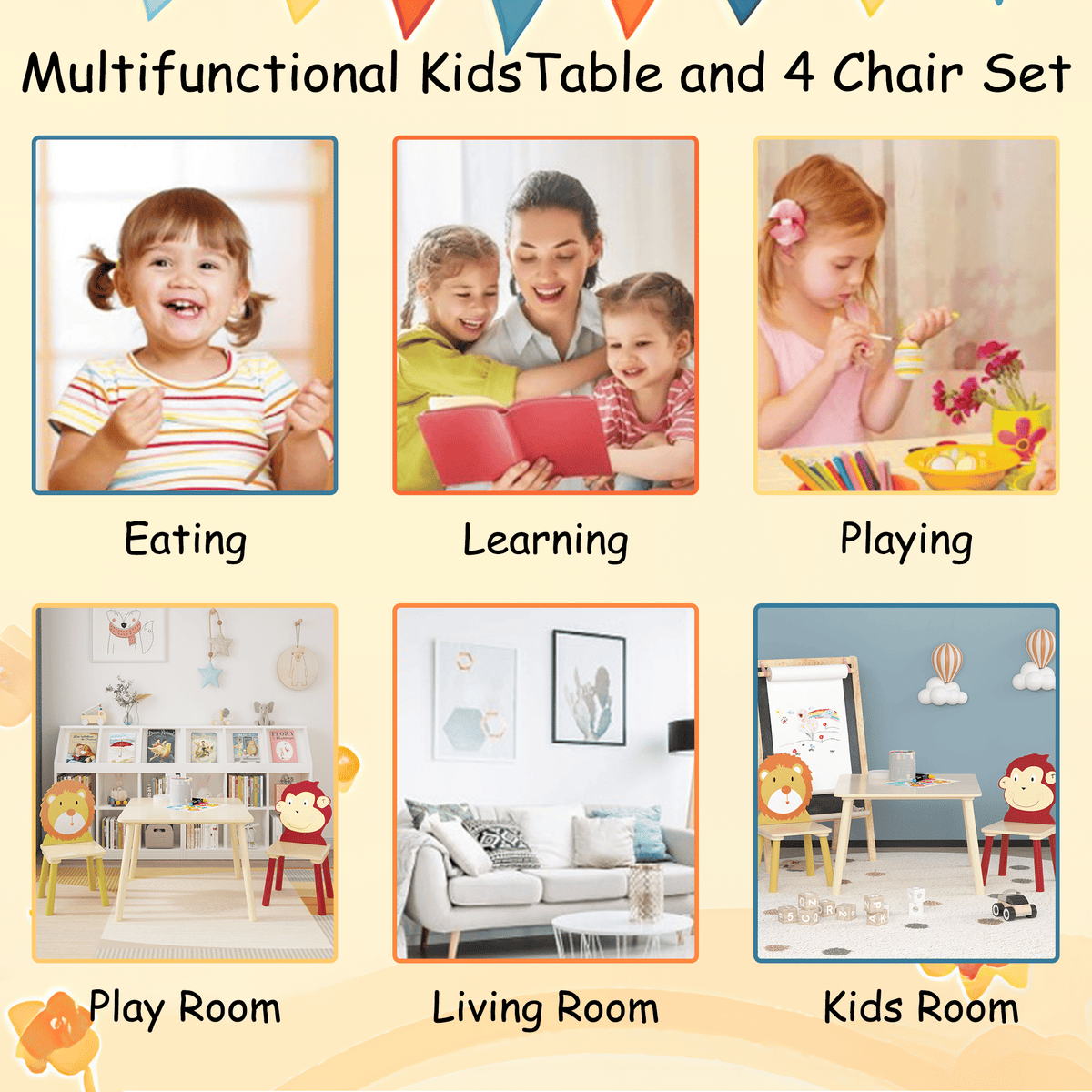 Kids Table and 2 Chairs Set, 3 Pieces Toddler Table and Chair Set, Wooden Activity Play Table Set - Bills variety store