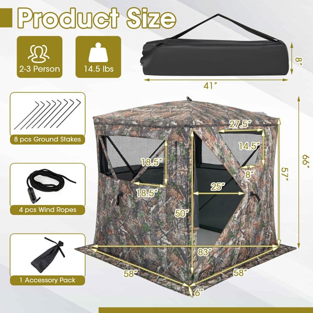 2-3 Person Hunting Blind Portable Pop Up Ground Tent with Carry Bag - Bills variety store