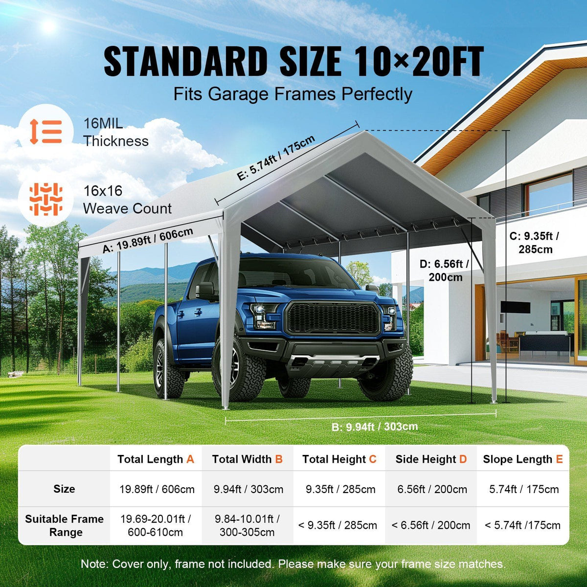 Carport Replacement Canopy Cover 10 x 20 ft, (Frame Not Included) - Bills variety store