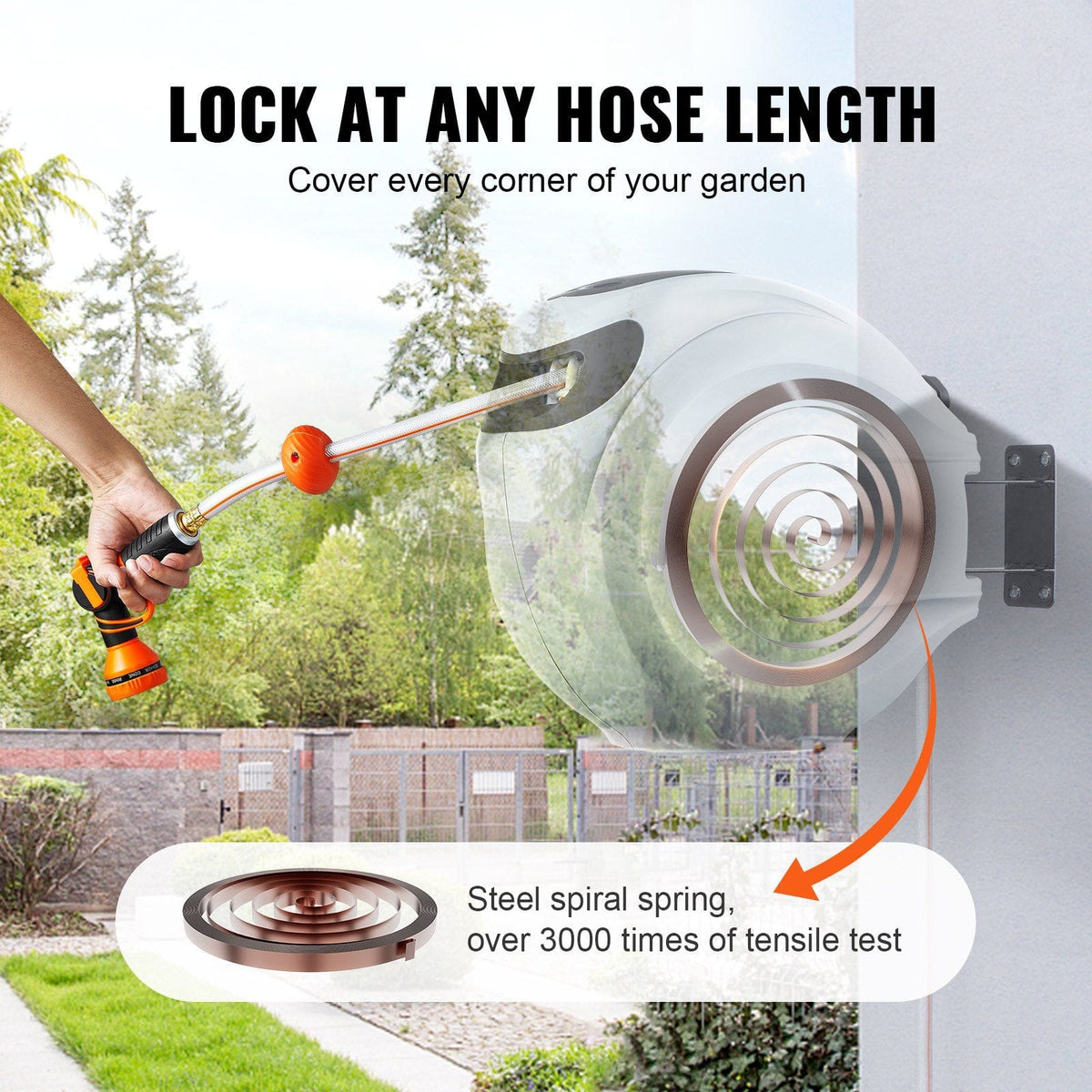 Retractable Water Hose Reel 130' x 1/2" 180° Swivel Wall-Mounted - Bills variety store