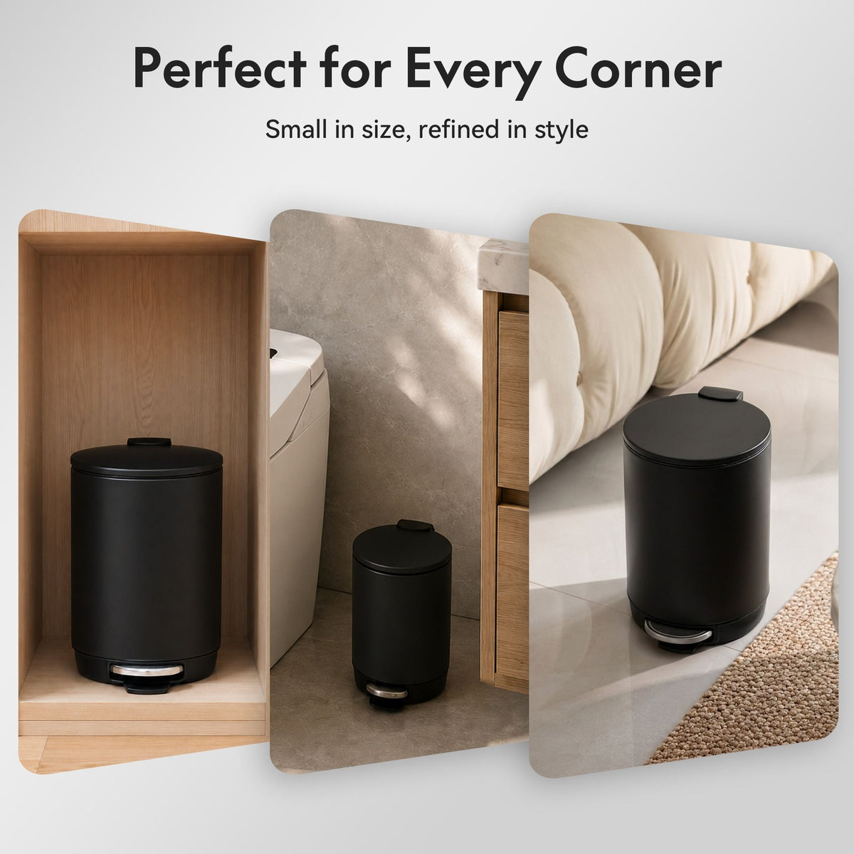 3L/0.8 Gallon Round Step Trash Can, Small Stainless Steel Bathroom Garbage Can with Foot Pedal and Removable Inner Bucket for Bathroom, Bedroom, Office, Black - Bills variety store