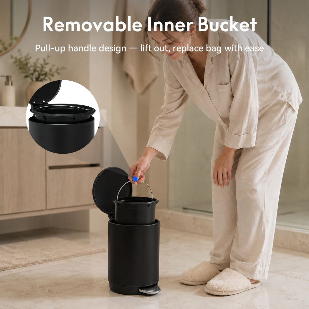 3L/0.8 Gallon Round Step Trash Can, Small Stainless Steel Bathroom Garbage Can with Foot Pedal and Removable Inner Bucket for Bathroom, Bedroom, Office, Black - Bills variety store