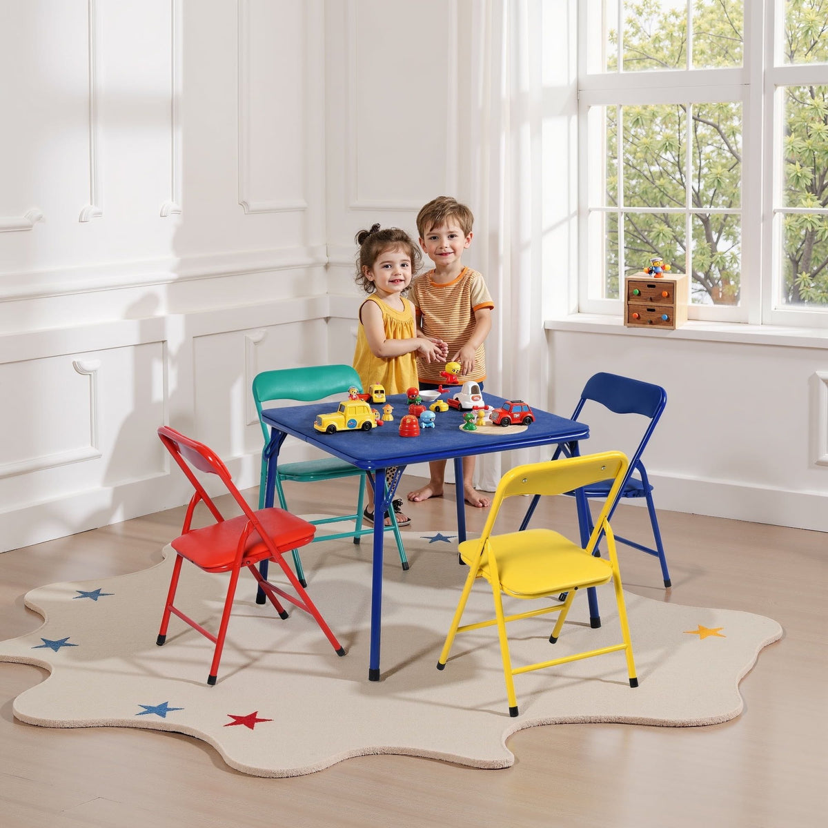 5-Piece Kids Activity Table and Chair Set, Folding Preschool Furniture, Multi-Color - Bills variety store
