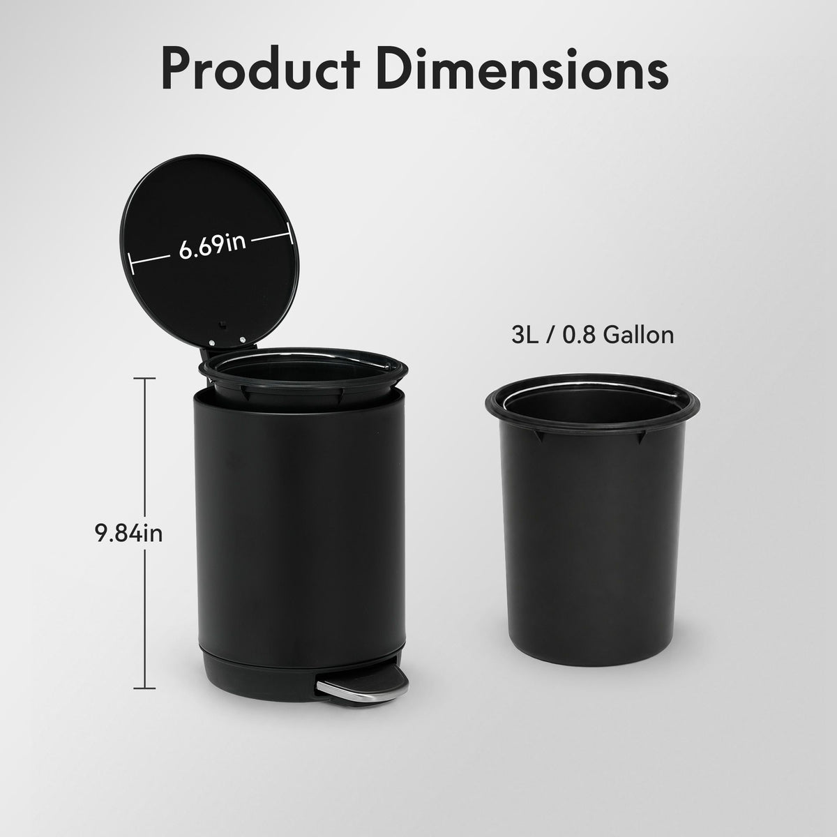 3L/0.8 Gallon Round Step Trash Can, Small Stainless Steel Bathroom Garbage Can with Foot Pedal and Removable Inner Bucket for Bathroom, Bedroom, Office, Black - Bills variety store