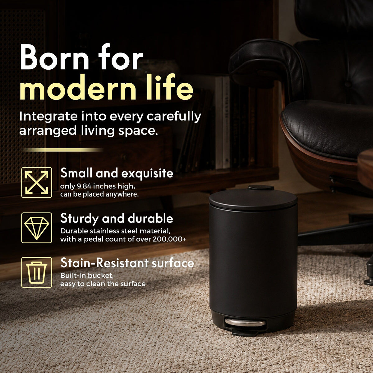 3L/0.8 Gallon Round Step Trash Can, Small Stainless Steel Bathroom Garbage Can with Foot Pedal and Removable Inner Bucket for Bathroom, Bedroom, Office, Black - Bills variety store