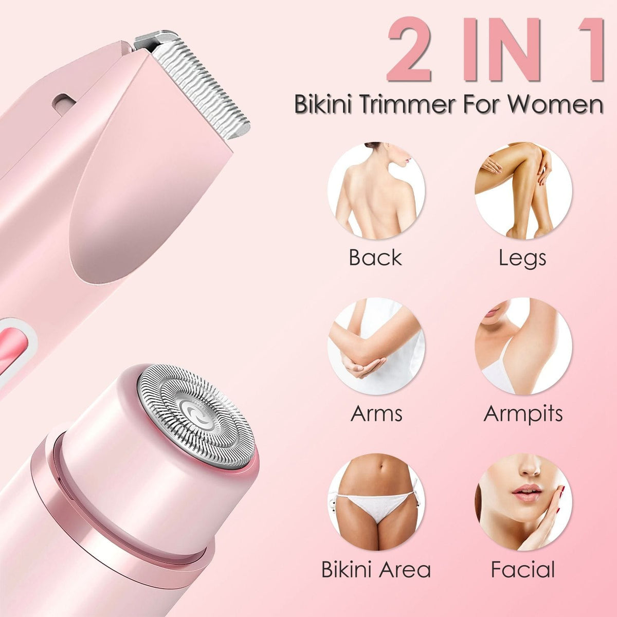 2 In 1 Bikini Trimmer for Women Dual Head Cordless Body Shaver IPX7 Waterproof - Bills variety store
