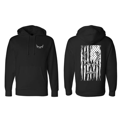 Black Skull Elk Distressed Stars N Stripes Hoodie - Bills variety store