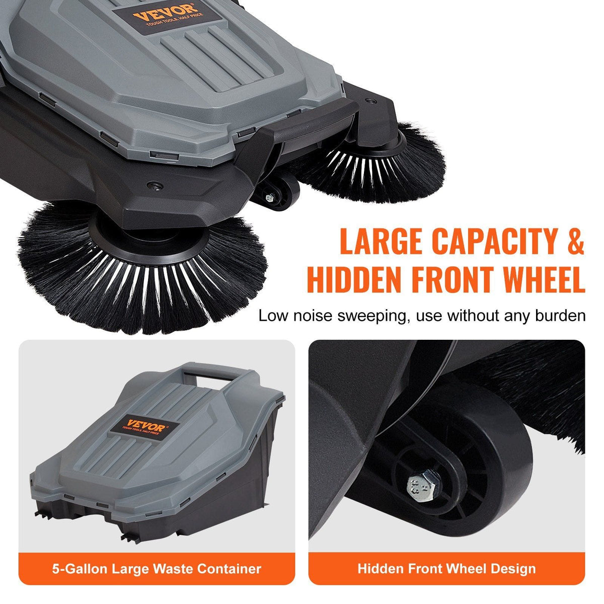 25.6" Manual Walk-Behind Floor Sweeper with 5-Gallon Waste Bin - Bills variety store