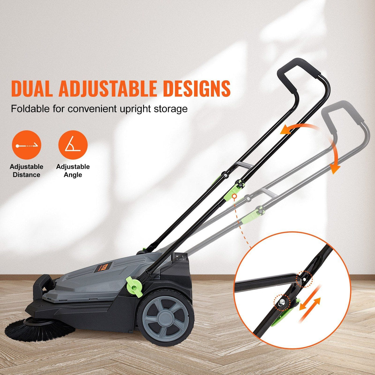 25.6" Manual Walk-Behind Floor Sweeper with 5-Gallon Waste Bin - Bills variety store