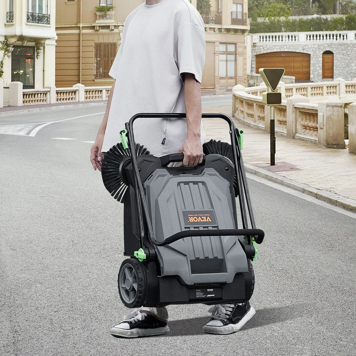 25.6" Manual Walk-Behind Floor Sweeper with 5-Gallon Waste Bin - Bills variety store