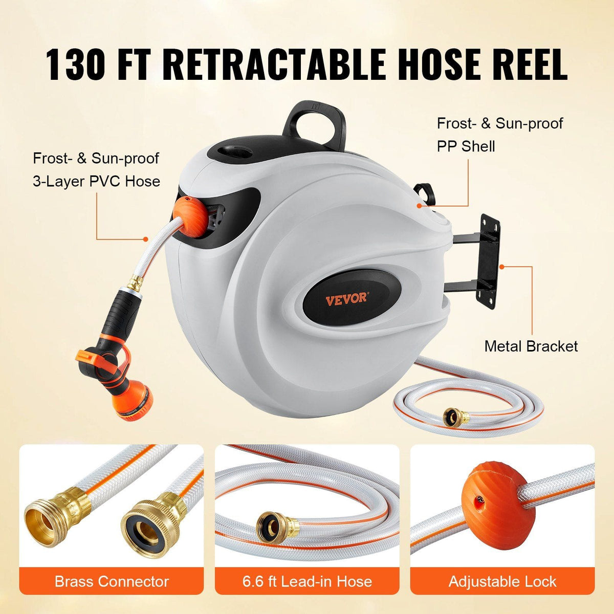 Retractable Water Hose Reel 130' x 1/2" 180° Swivel Wall-Mounted - Bills variety store