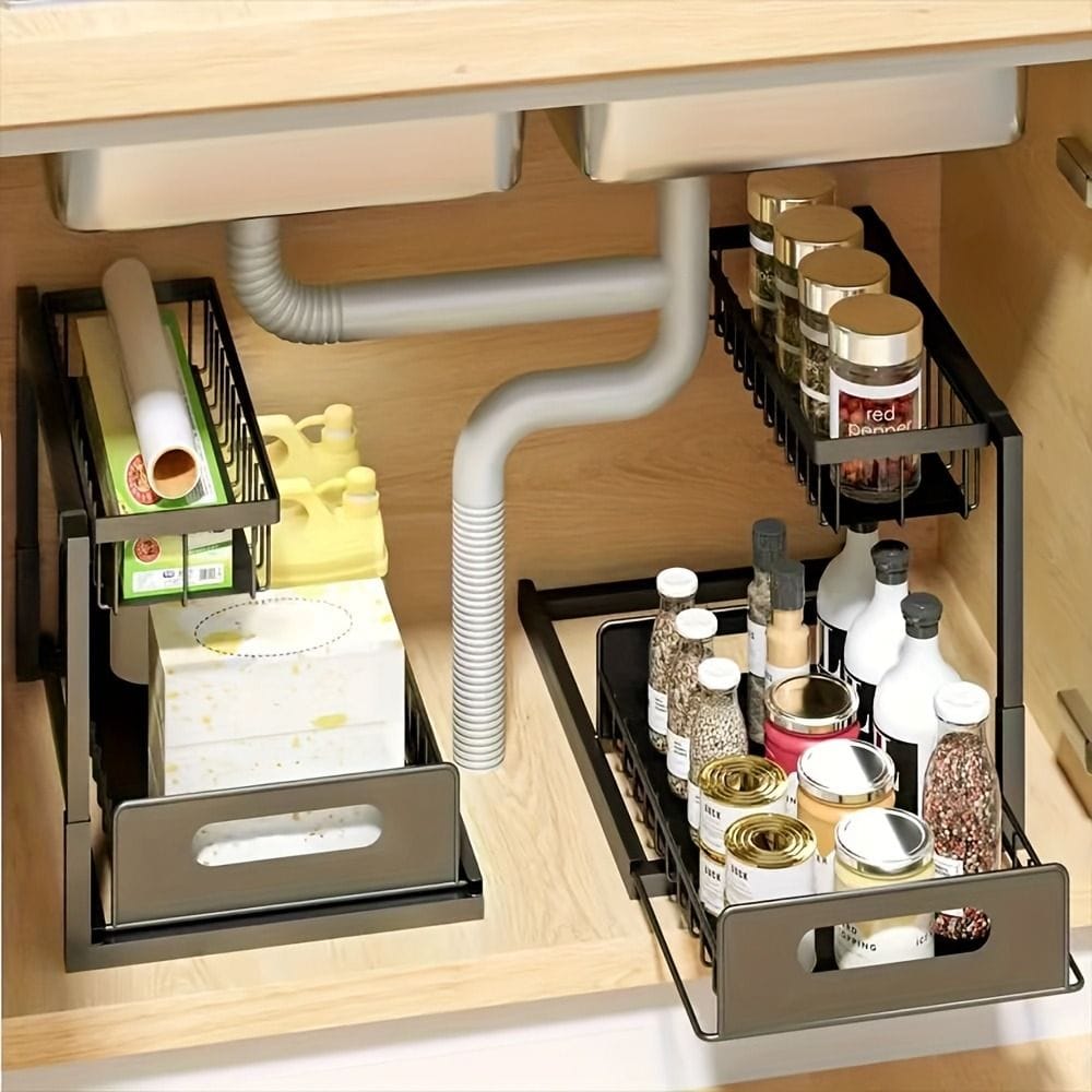 1 or 2 pc. kitchen rack for under sink organization, sliding pull-out cabinet organization rack - Bills variety store
