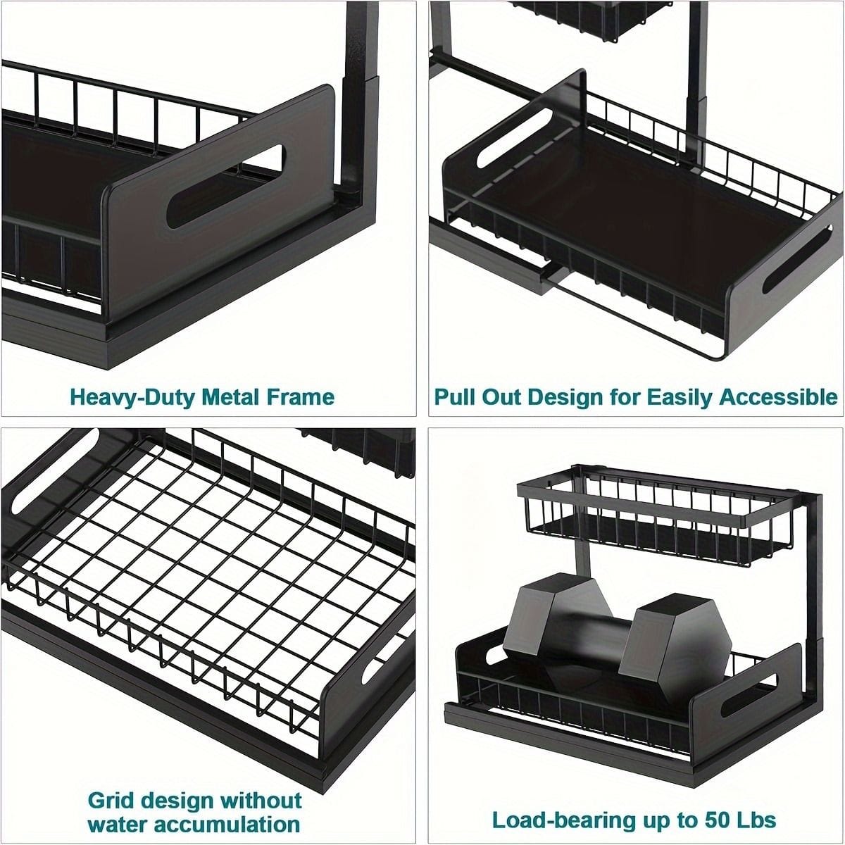 1 or 2 pc. kitchen rack for under sink organization, sliding pull-out cabinet organization rack - Bills variety store