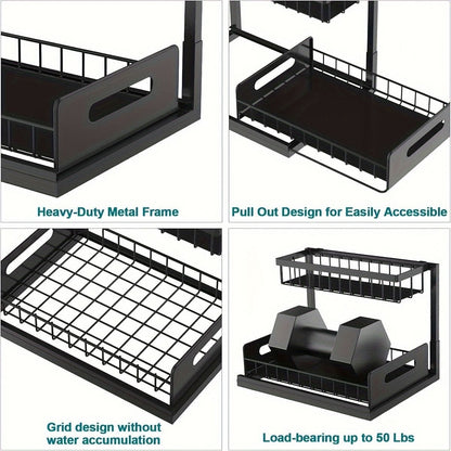 1 or 2 pc. kitchen rack for under sink organization, sliding pull-out cabinet organization rack - Bills variety store