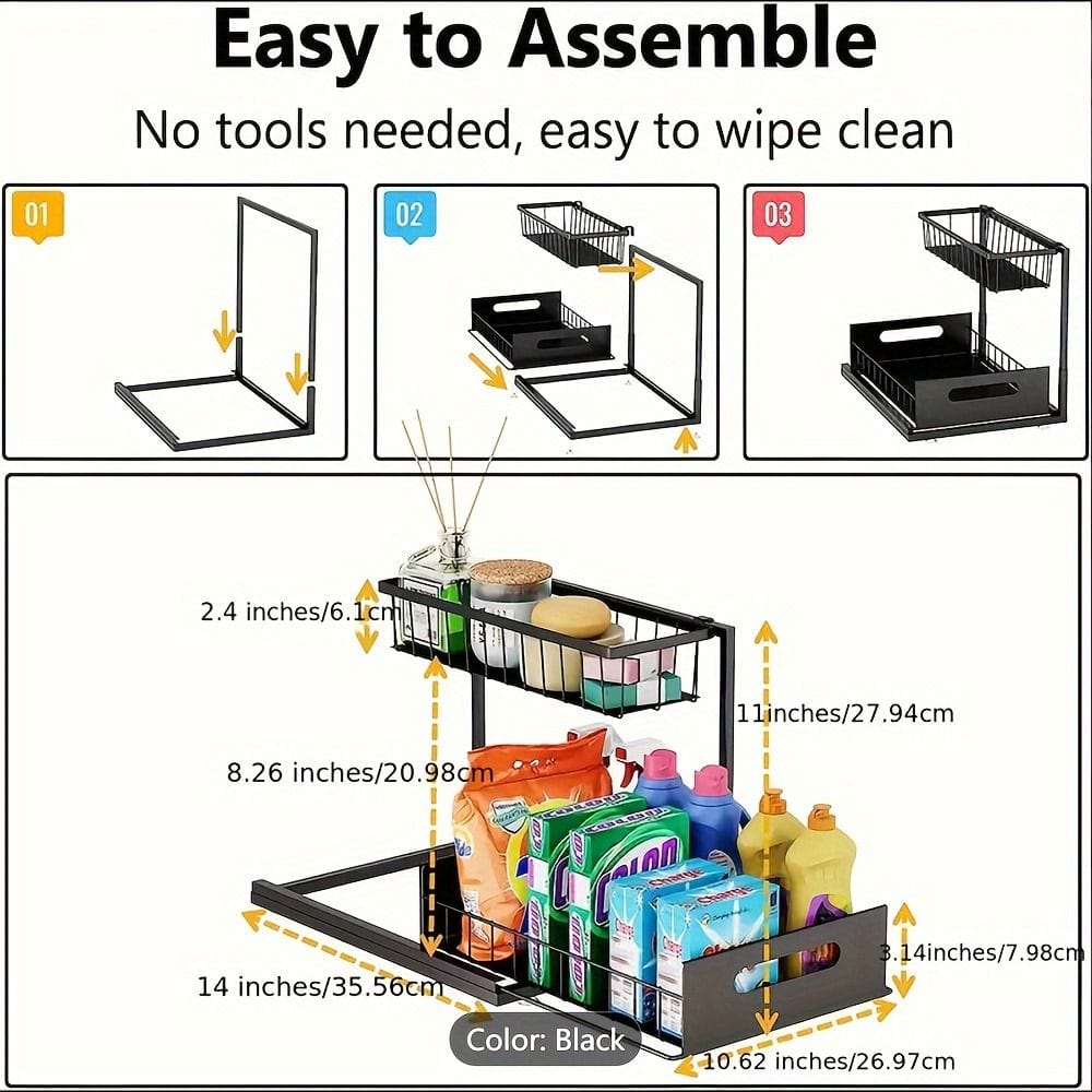 1 or 2 pc. kitchen rack for under sink organization, sliding pull-out cabinet organization rack - Bills variety store