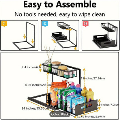 1 or 2 pc. kitchen rack for under sink organization, sliding pull-out cabinet organization rack - Bills variety store
