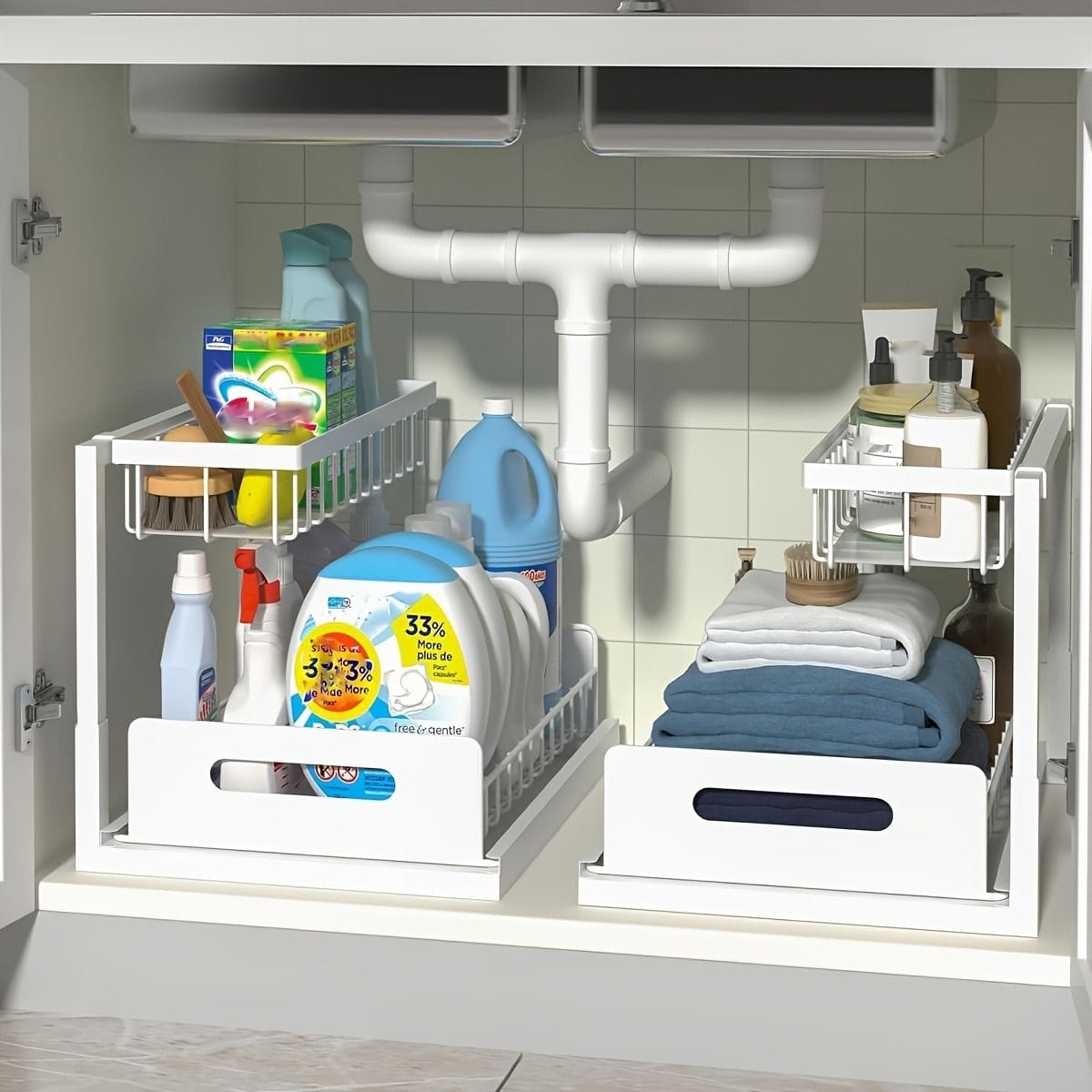 1 or 2 pc. kitchen rack for under sink organization, sliding pull-out cabinet organization rack - Bills variety store